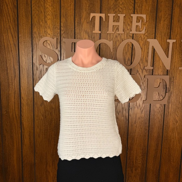 GAP Sweaters - Gap Crochet Knit Sweater Women XS White Scalloped Hem‎ Coastal Cottage Boho Top